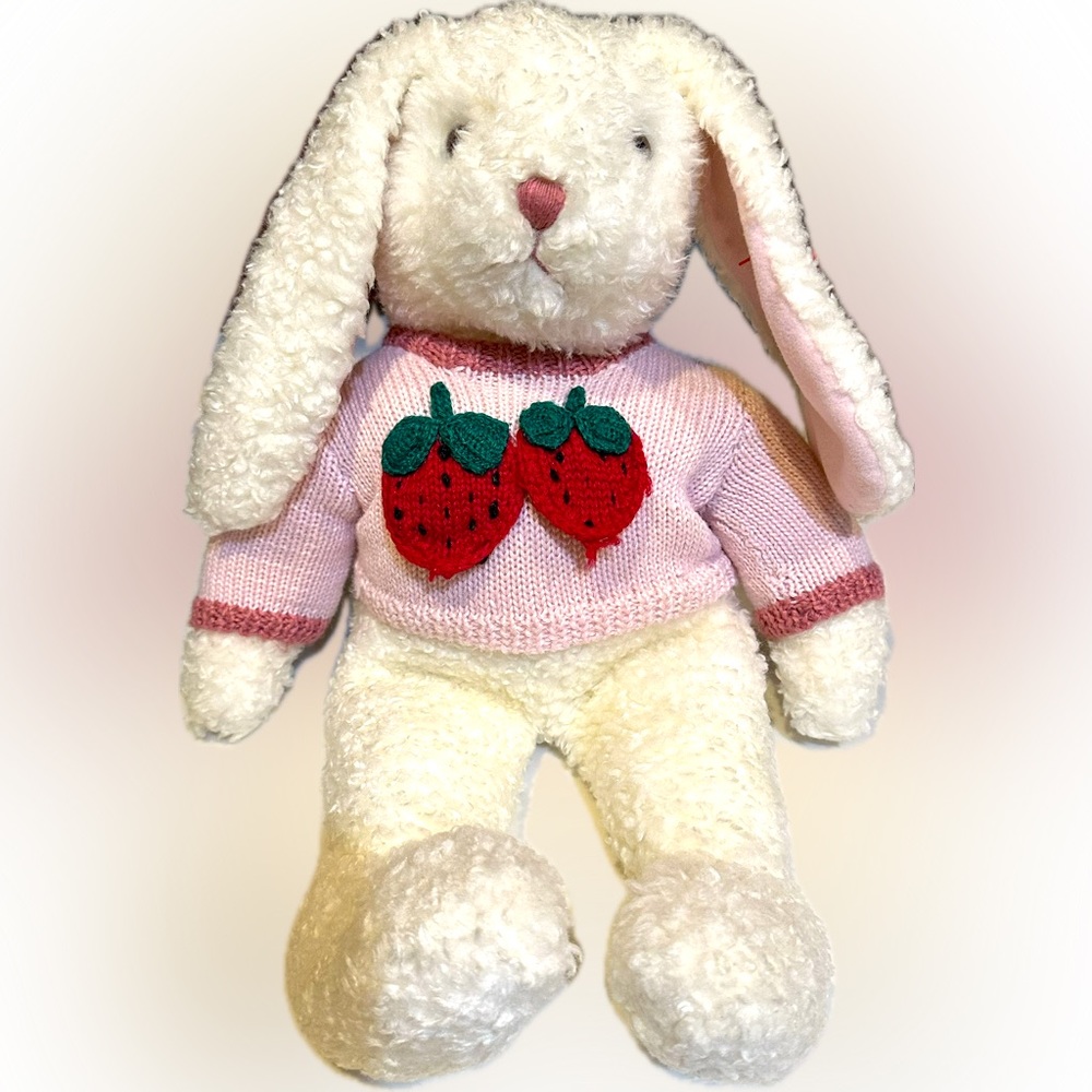 1991 TY CLASSIC CURLY BUNNY IM ALL EARS 18” WHITE PINK STRAWBERRY SWEATER EASTER